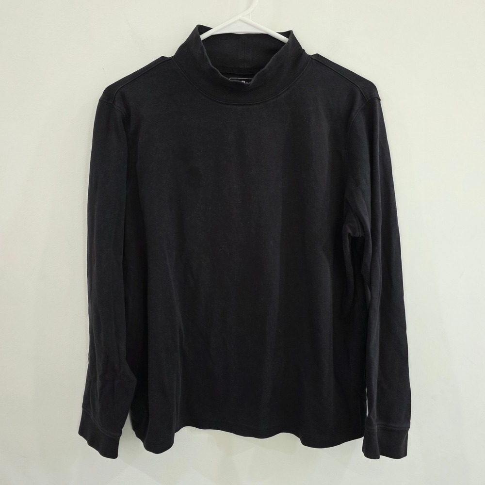 LL Bean Womens Mock Neck Top XL‎ Black Cotton Long Sleeve Minimalist Outdoor